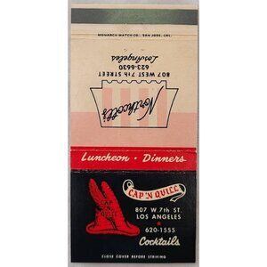 Vintage Matchbook Cover Capn Quill Restaurant Los Angeles California CA